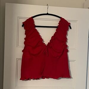 SHEIN Vibrant Red Scalloped Crop Top